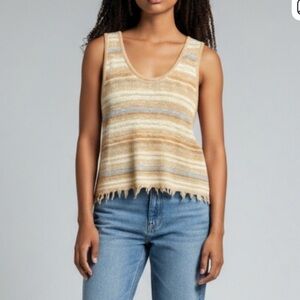 * Amoli Sleeveless Striped knit top Size M/L Tan Blue White